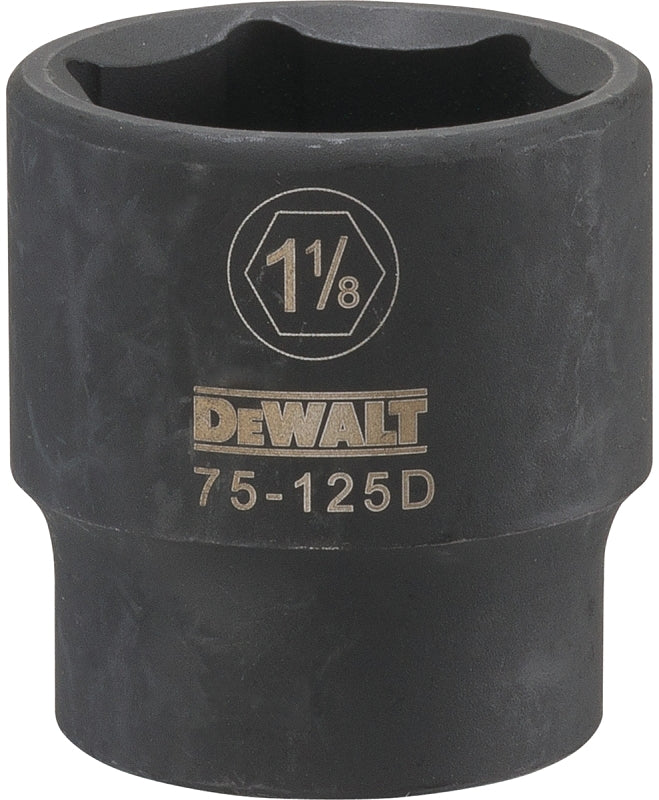 DEWALT DWMT75125OSP Impact Socket, 1-1/8 in Socket, 1/2 in Drive, 6-Point, CR-440 Steel, Black Oxide