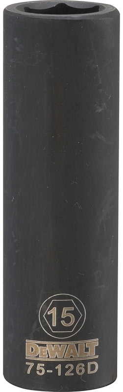 DEWALT DWMT75126OSP Deep Impact Socket, 15 mm Socket, 23/32 in D Socket, 1/2 in Drive, 6-Point, Steel, Black Oxide