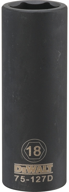 DEWALT DWMT75127OSP Impact Socket, 18 mm Socket, 1/2 in Drive, 6-Point, Chrome Vanadium Steel, Chrome-Plated