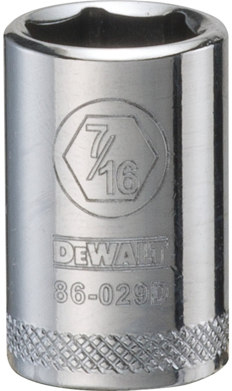 DEWALT DWMT86029OSP Drive Hand Socket, 7/16 in Socket, 1/4 in Drive, 6-Point, Steel, Polished Chrome Vanadium