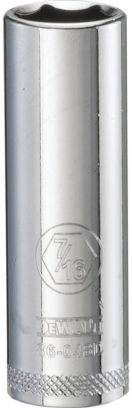 DEWALT DWMT86048OSP Drive Hand Socket, 7/16 in Socket, 1/4 in Drive, 6-Point, Steel, Polished Chrome Vanadium