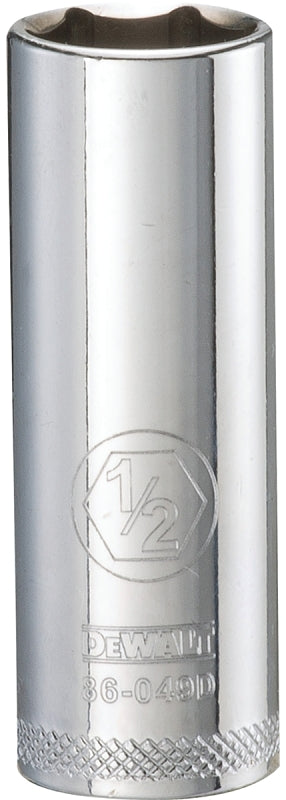 DEWALT DWMT86049OSP Drive Hand Socket, 1/2 in Socket, 1/4 in Drive, 6-Point, Steel, Polished Chrome Vanadium