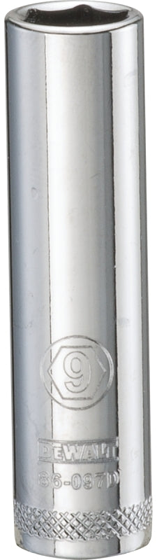 DEWALT DWMT86097OSP Drive Hand Socket, 9 mm Socket, 1/4 in Drive, 6-Point, Steel, Polished Chrome Vanadium