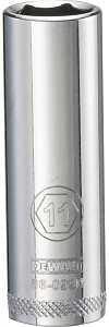 DEWALT DWMT86099OSP Drive Hand Socket, 11 mm Socket, 1/4 in Drive, 6-Point, Steel, Polished Chrome Vanadium