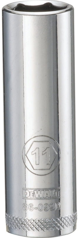 DEWALT DWMT86099OSP Drive Hand Socket, 11 mm Socket, 1/4 in Drive, 6-Point, Steel, Polished Chrome Vanadium
