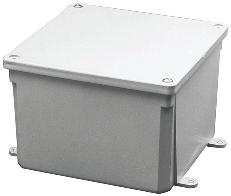 Carlon E987NR Molded Junction Box 4 in L x 4 in W x 4 in D , PVC, Gray, Surface Mounting