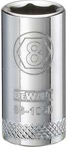 DEWALT DWMT86105OSP Drive Hand Socket, 8 mm Socket, 1/4 in Drive, 6-Point, Steel, Polished Chrome Vanadium
