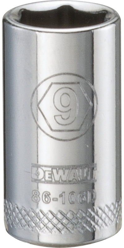 DEWALT DWMT86106OSP Drive Hand Socket, 9 mm Socket, 1/4 in Drive, 6-Point, Steel, Polished Chrome Vanadium