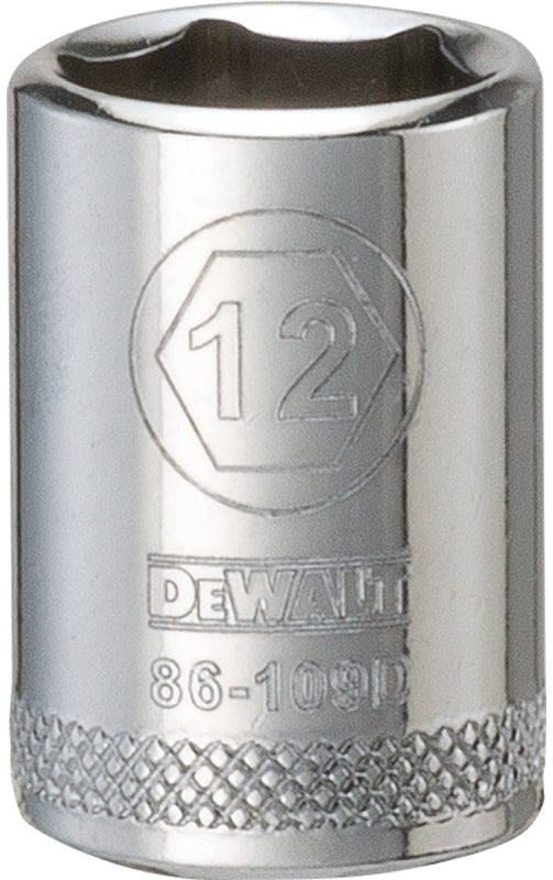 DEWALT DWMT86109OSP Drive Hand Socket, 12 mm Socket, 1/4 in Drive, 6-Point, Steel, Polished Chrome Vanadium