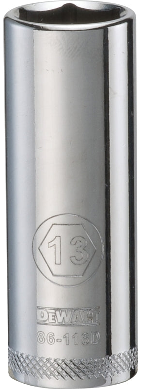 DEWALT DWMT86116OSP Drive Hand Socket, 13 mm Socket, 1/4 in Drive, 6-Point, Steel, Polished Chrome Vanadium