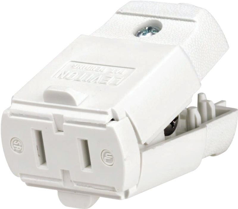 Leviton 016-00102-0WP Electrical Connector, Polarized, 1/4 in, 2-Pole, 15 A, 125 V, NEMA: NEMA 1-15R, White