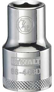 DEWALT DWMT86443OSP Drive Hand Socket, 7/16 in Socket, 1/2 in Drive, 6-Point, Steel, Polished Chrome Vanadium
