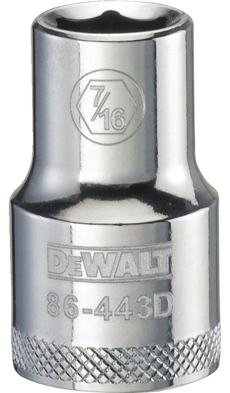 DEWALT DWMT86443OSP Drive Hand Socket, 7/16 in Socket, 1/2 in Drive, 6-Point, Steel, Polished Chrome Vanadium