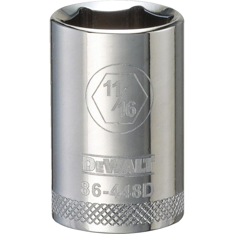 DEWALT DWMT86448OSP Drive Hand Socket, 11/16 in Socket, 1/2 in Drive, 6-Point, Steel, Polished Chrome Vanadium