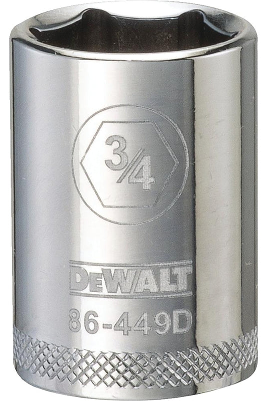 DEWALT DWMT86449OSP Drive Hand Socket, 3/4 in Socket, 1/2 in Drive, 6-Point, Steel, Polished Chrome Vanadium