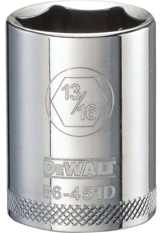 DEWALT DWMT86451OSP Drive Hand Socket, 13/16 in Socket, 1/2 in Drive, 6-Point, Steel, Polished Chrome Vanadium