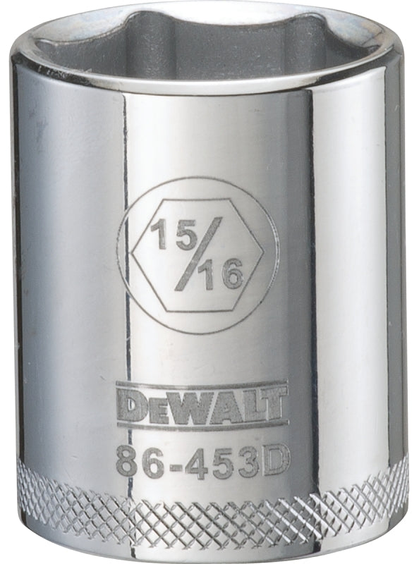 DEWALT DWMT86453OSP Drive Hand Socket, 15/16 in Socket, 1/2 in Drive, 6-Point, Steel, Polished Chrome Vanadium