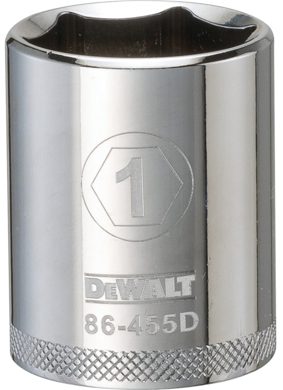 DEWALT DWMT86455OSP Drive Hand Socket, 1 in Socket, 1/2 in Drive, 6-Point, Steel, Polished Chrome Vanadium