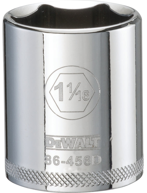 DEWALT DWMT86456OSP Drive Hand Socket, 1-1/16 in Socket, 1/2 in Drive, 6-Point, Steel, Polished Chrome Vanadium