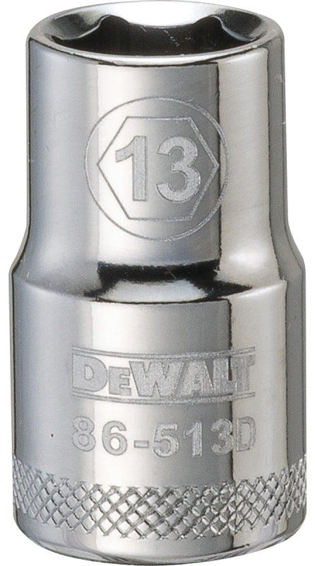 DEWALT DWMT86513OSP Drive Socket, 13 mm Socket, 1-1/2 in OAL, 1/2 in Drive, 6-Point, Vanadium Steel, Polished Chrome