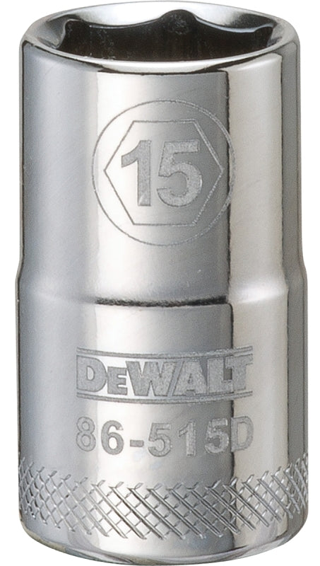 DEWALT DWMT86515OSP Drive Socket, 15 mm Socket, 1-1/2 in OAL, 1/2 in Drive, 6-Point, Vanadium Steel, Polished Chrome