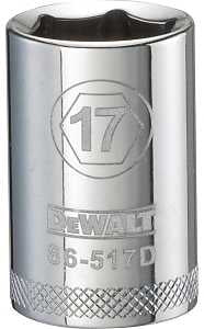 DEWALT DWMT86517OSP Drive Socket, 17 mm Socket, 1-1/2 in OAL, 1/2 in Drive, 6-Point, Vanadium Steel, Polished Chrome