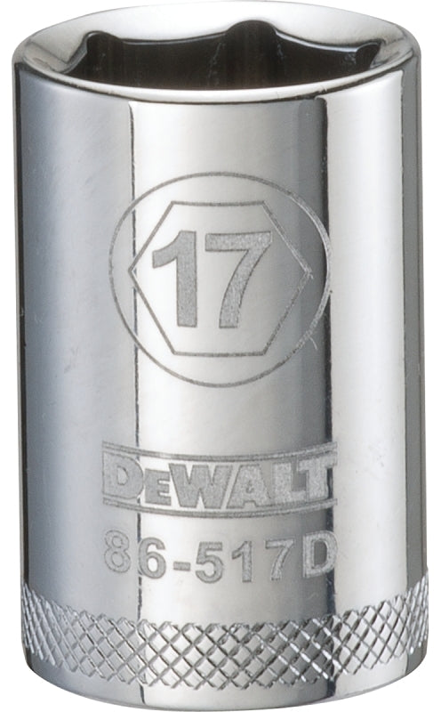 DEWALT DWMT86517OSP Drive Socket, 17 mm Socket, 1-1/2 in OAL, 1/2 in Drive, 6-Point, Vanadium Steel, Polished Chrome