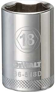 DEWALT DWMT86518OSP Drive Socket, 18 mm Socket, 1-1/2 in OAL, 1/2 in Drive, 6-Point, Vanadium Steel, Polished Chrome