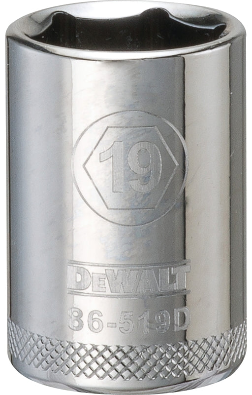 DEWALT DWMT86519OSP Drive Socket, 19 mm Socket, 1-1/2 in OAL, 1/2 in Drive, 6-Point, Vanadium Steel, Polished Chrome
