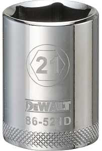 DEWALT DWMT86521OSP Drive Socket, 21 mm Socket, 1-1/2 in OAL, 1/2 in Drive, 6-Point, Vanadium Steel, Polished Chrome