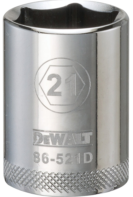 DEWALT DWMT86521OSP Drive Socket, 21 mm Socket, 1-1/2 in OAL, 1/2 in Drive, 6-Point, Vanadium Steel, Polished Chrome