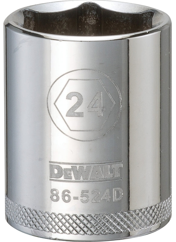 DEWALT DWMT86524OSP Drive Socket, 24 mm Socket, 1-9/16 in OAL, 1/2 in Drive, 6-Point, Vanadium Steel, Polished Chrome
