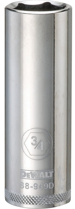 DEWALT DWMT88949OSP Drive Hand Socket, 3/4 in Socket, 1/2 in Drive, 6-Point, Steel, Polished Chrome Vanadium