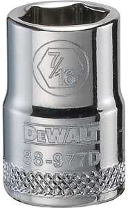 DEWALT DWMT88977OSP Drive Hand Socket, 7/16 in Socket, 3/8 in Drive, 6-Point, Steel, Polished Chrome Vanadium