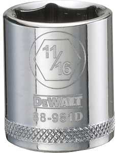 DEWALT DWMT88981OSP Drive Hand Socket, 11/16 in Socket, 3/8 in Drive, 6-Point, Steel, Polished Chrome Vanadium