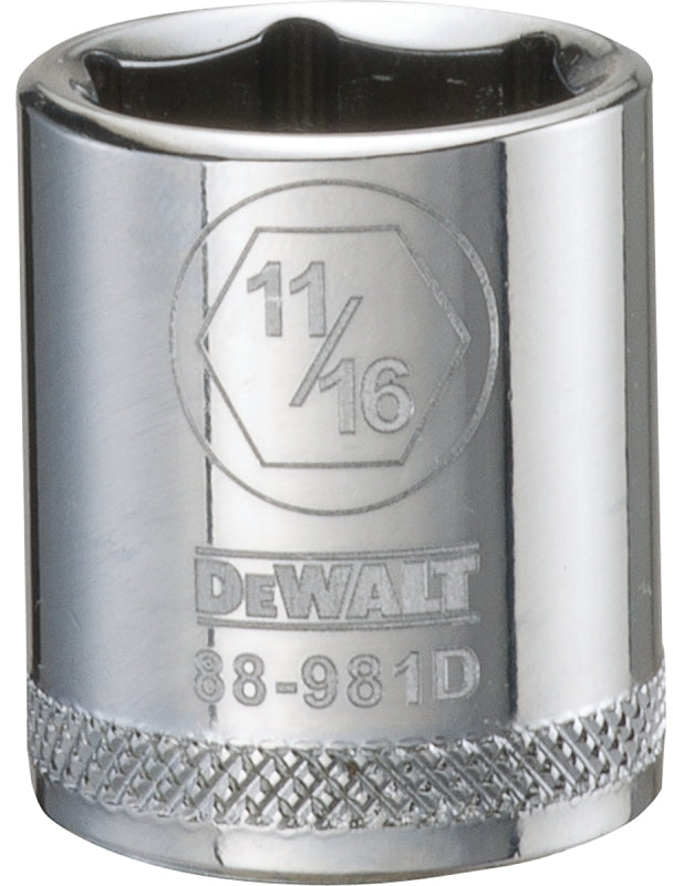 DEWALT DWMT88981OSP Drive Hand Socket, 11/16 in Socket, 3/8 in Drive, 6-Point, Steel, Polished Chrome Vanadium