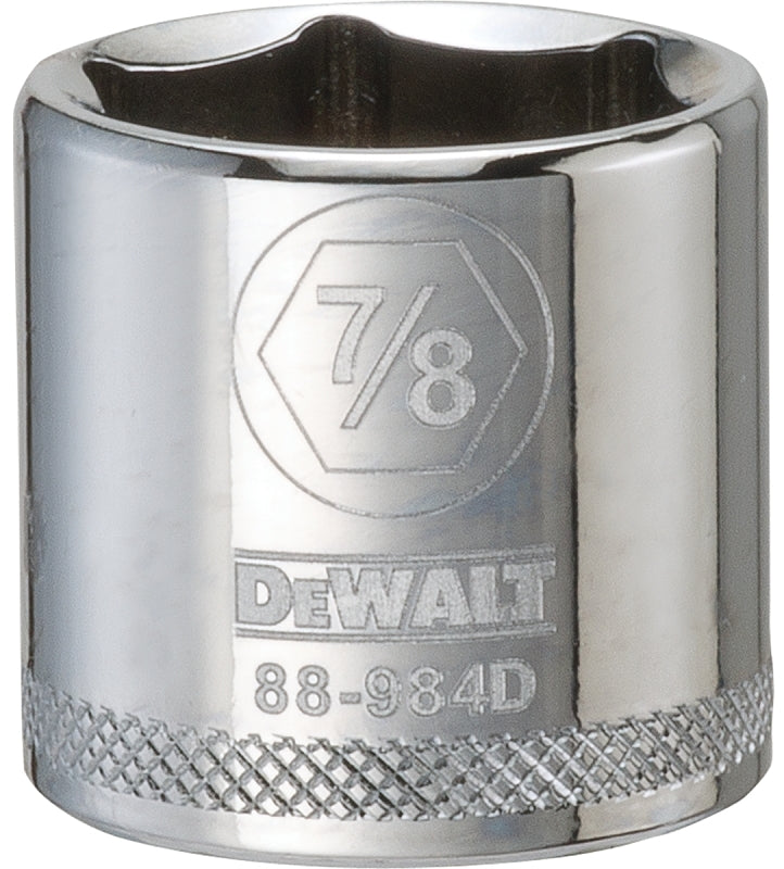 DEWALT DWMT88984OSP Drive Hand Socket, 7/8 in Socket, 3/8 in Drive, 6-Point, Steel, Polished Chrome Vanadium