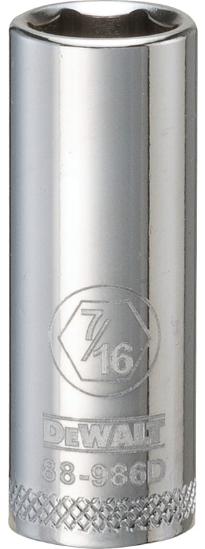 DEWALT DWMT88986OSP Drive Hand Socket, 7/16 in Socket, 3/8 in Drive, 6-Point, Steel, Polished Chrome Vanadium