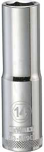 DEWALT DWMT93529OSP Drive Socket, 14 mm Socket, Deep Socket, 3-1/8 in OAL, 1/2 in Drive, 6-Point, Vanadium Steel