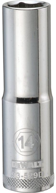 DEWALT DWMT93529OSP Drive Socket, 14 mm Socket, Deep Socket, 3-1/8 in OAL, 1/2 in Drive, 6-Point, Vanadium Steel