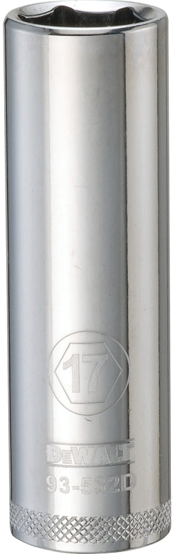 DEWALT DWMT93532OSP Drive Socket, 17 mm Socket, Deep Socket, 3-1/8 in OAL, 1/2 in Drive, 6-Point, Vanadium Steel