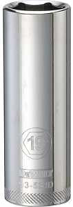 DEWALT DWMT93534OSP Drive Socket, 19 mm Socket, Deep Socket, 3-1/8 in OAL, 1/2 in Drive, 6-Point, Vanadium Steel
