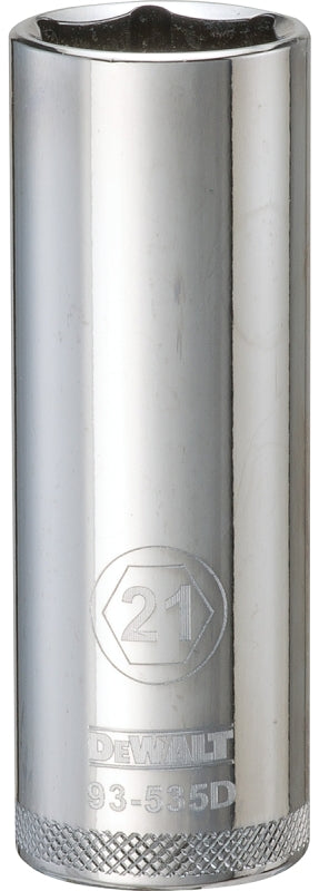 DEWALT DWMT93535OSP Drive Socket, 21 mm Socket, Deep Socket, 3-1/8 in OAL, 1/2 in Drive, 6-Point, Vanadium Steel