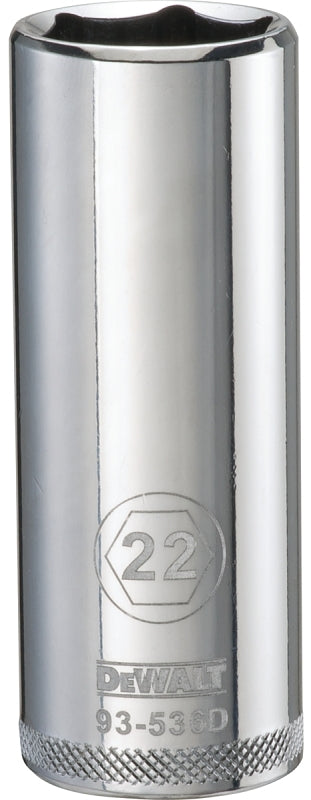 DEWALT DWMT93536OSP Drive Socket, 22 mm Socket, Deep Socket, 3-1/8 in OAL, 1/2 in Drive, 6-Point, Vanadium Steel