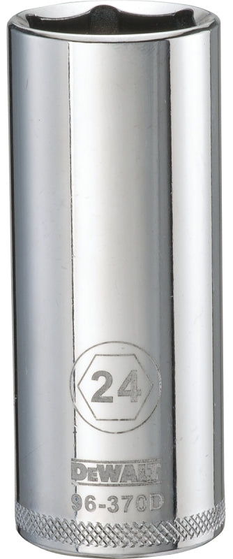 DEWALT DWMT96370OSP Drive Socket, 24 mm Socket, Deep Socket, 3-1/8 in OAL, 1/2 in Drive, 6-Point, Vanadium Steel