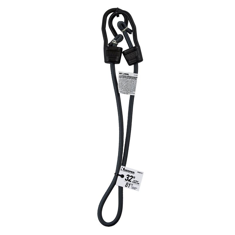 Keeper A06077Z Bungee Cord, 32 in L, Rubber, Gray, Hook End