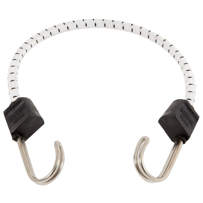 Keeper A06272Z Bungee Cord, 0.315 in Dia, 18 in L, Rubber/Steel, Black/White, Hook End