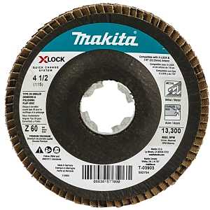 Makita X-LOCK T-03903 Grinding and Polishing Flap Disc, 4-1/2 in Dia, 7/8 in Arbor, 60 Grit, Coarse