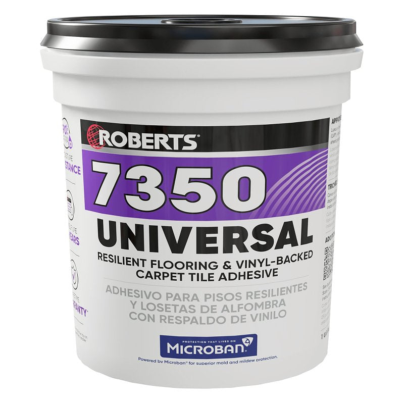 Roberts 7350 Series 7350RB004 Universal Flooring Adhesive, Paste, Resinous, Very Mild Acrylic, Off-White, 1 gal, Pail, Pack of 4
