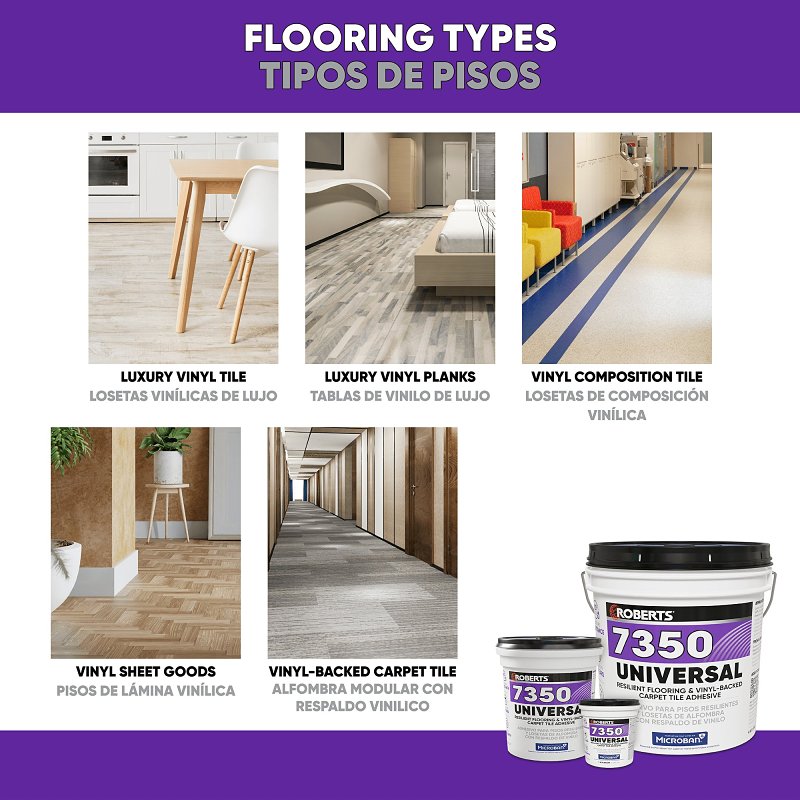Roberts 7350-0 Universal Floor Adhesive, Paste, Off White, 1 qt Pail, Pack of 6